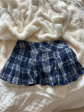 Navy Plaid Pleated Mini Skirt